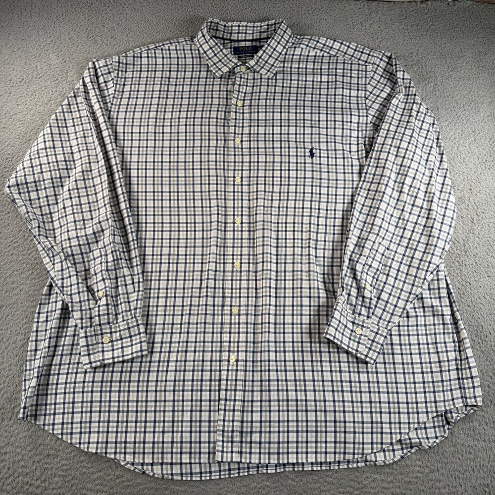 Polo Ralph Lauren Performance Shirt Mens 3XB Blue Plaid Stretch Button Up